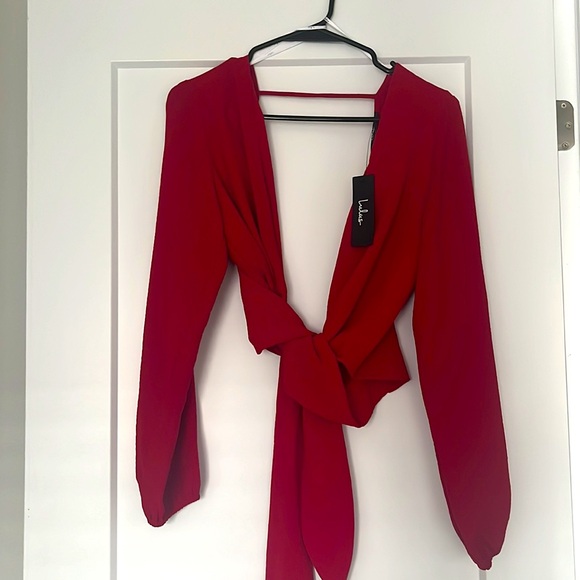 NWT Style Success Red Long Sleeve Tie-Back Crop Top - Picture 6 of 6